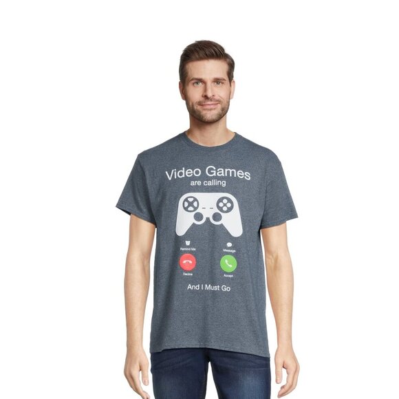Men's Big & Tall 3XL Games Calling Graphic Tee with Short Sleeves Charcoal - Picture 1 of 6